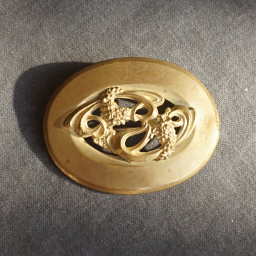 Antique Victorian Brass Floral Sash Pin /Brooch Art Nouveau VGUC 1920's-30's